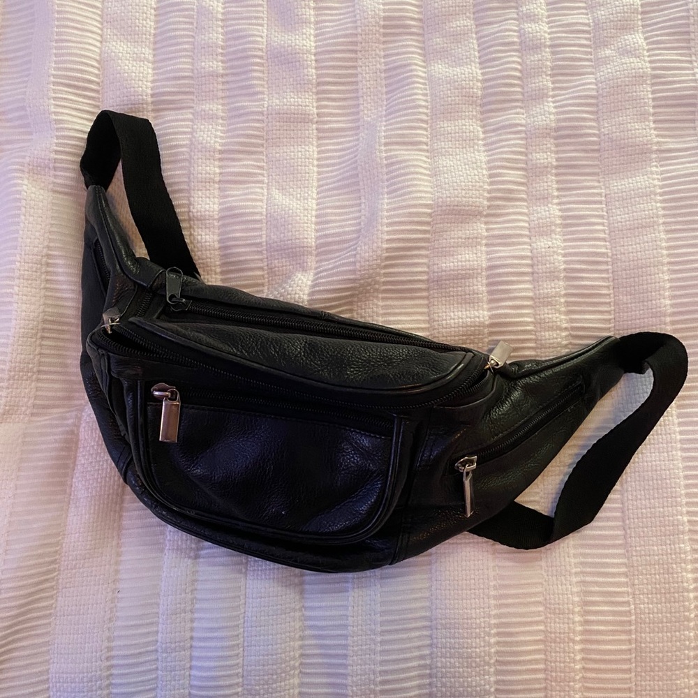 black leather fanny pack